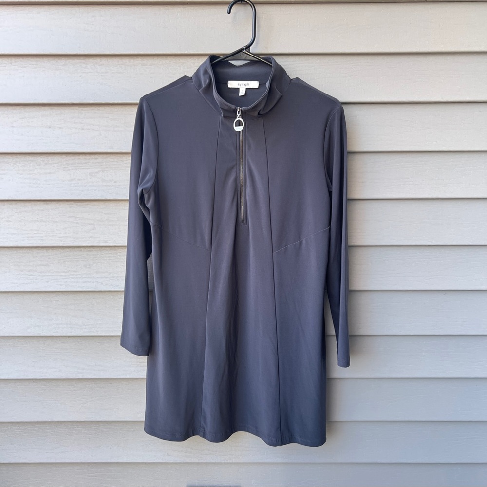 Sympli Zest Pleat Tunic Women's Size 10 Gray High Neck Zip Up Top